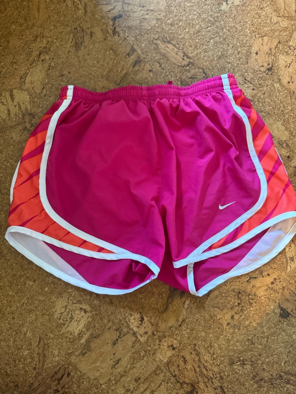 Nike Dri Fit Women's Pink Running Shorts with Orange Accent Dri-Fit